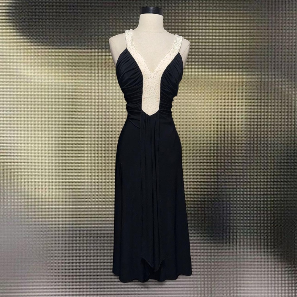 Vintage Black Lace Rhinestone Maxi Dress